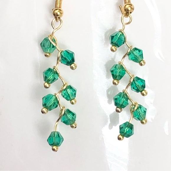 New Glass Crystal Sparkling Dangling Cascade Vine Handmade 18k gold plated hooks - Picture 8 of 8